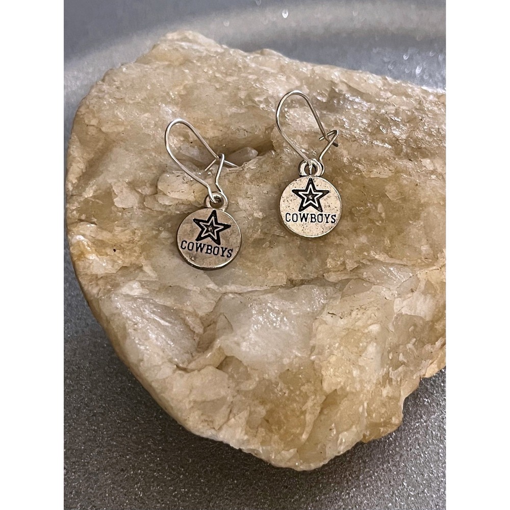 Sterling Silver Dallas Cowboys NFL Football Team Texas Star Stamped Earrings-New - Picture 3 of 10